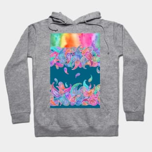 Rainbow Paisley Rain on Blue Hoodie